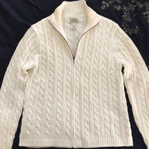 LL Bean zip up cardigan cream NWOT